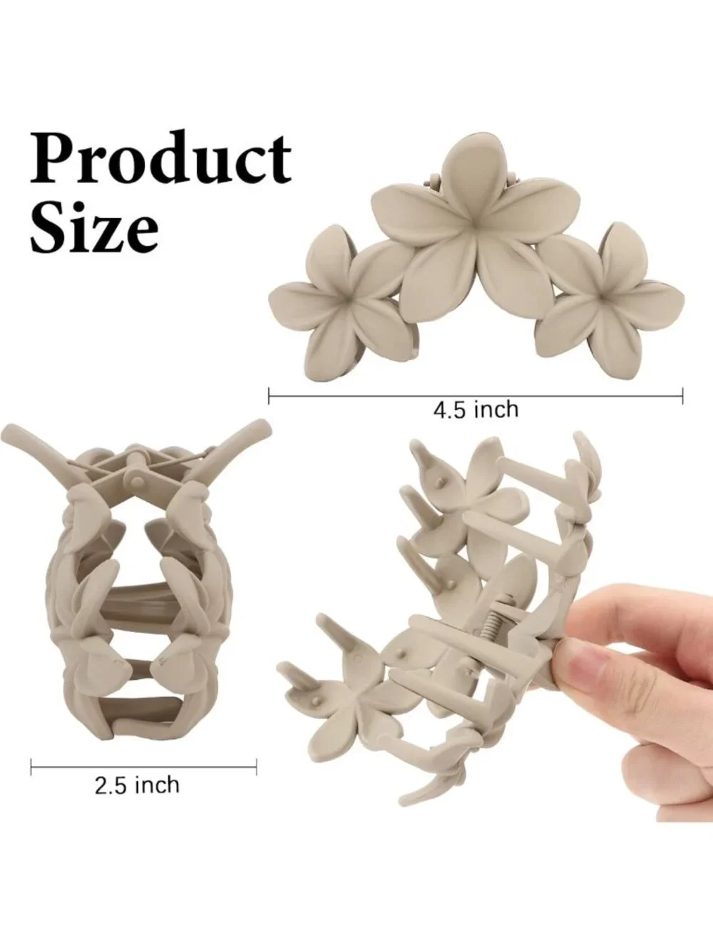 4PCS Large Hawaiian Plumeria Flower Hair Clips - Non-Slip Claw Clips for Beach